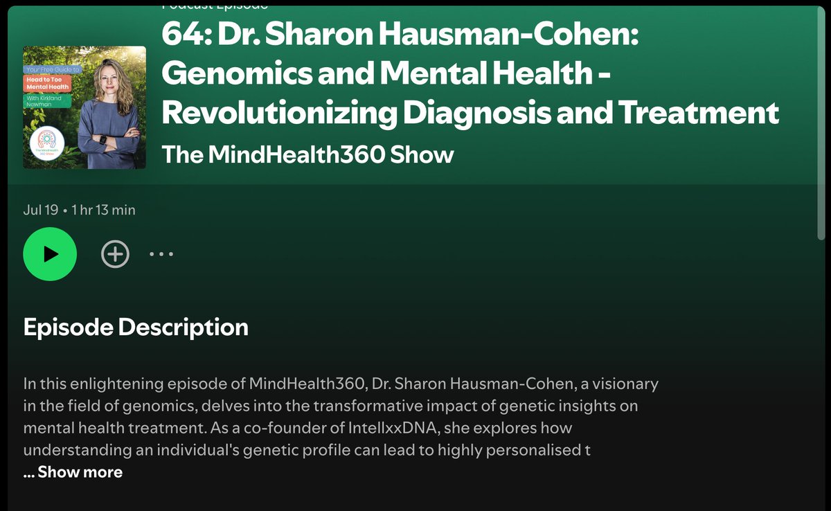 IntellxxDNA's tweet photo. Dr.  Hausman-Cohen joins @mindhealth360 to delve into the transformative impact of genetic insights on  mental health treatment + how understanding an individual’s genetic profile = highly personalised treatments that can prevent &amp; treat more effectively. 
https://t.co/IXo7hyy2uV https://t.co/WI4gVPqCl0