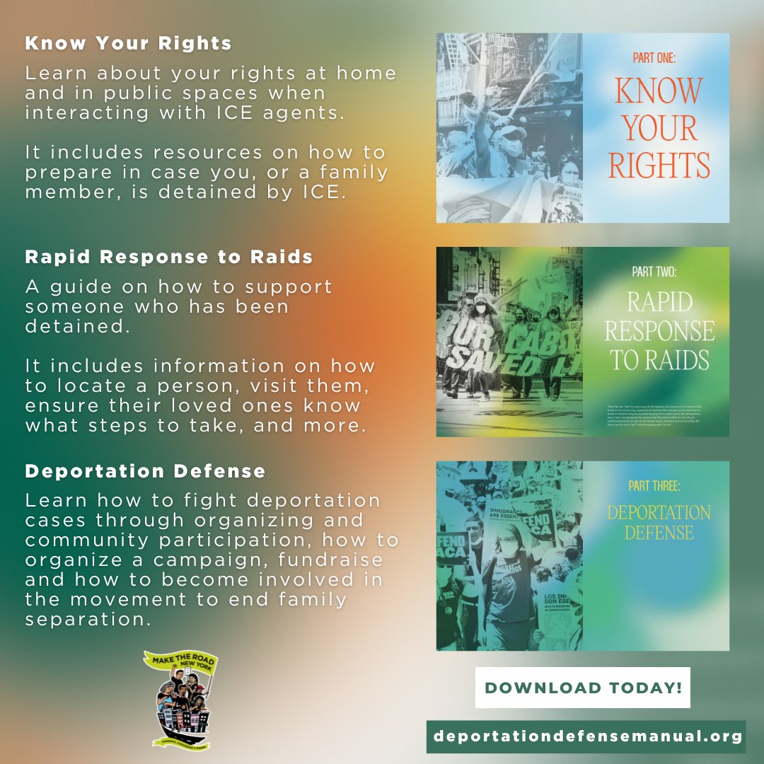 As we prepare for the incoming administration, we want to re-share some of our most crucial and comprehensive Know Your Rights materials to protect immigrant communities, our Deportation Defense Manual. #HereToStay

Check it out here👉deportationdefensemanual.org