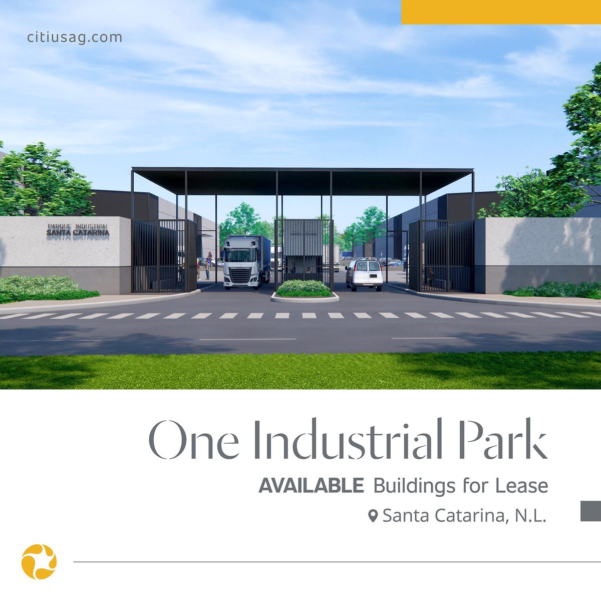 Located in Monterrey, NL. One Industrial Park in Santa Catarina will be a 9-building complex with modules from 21,925.44 SF (2,036.94 m²) to 49,412.27 SF (4,590.55 m²).

Send us a message for more information.

#RealEstate #CitiusAG #CorporateRealEstateAdvisors