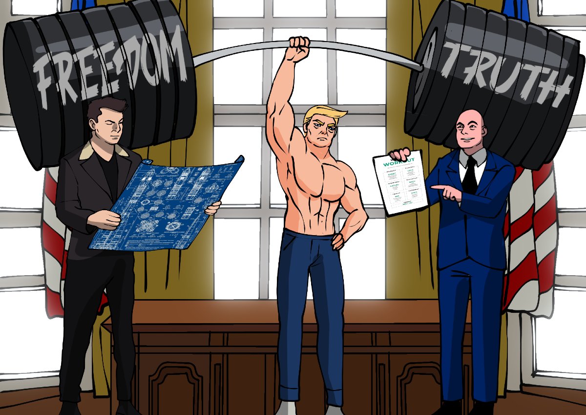 💪✨ Strength. Innovation. Action. 🚀 Meet your NEW Oval Office dream team! 🇺🇸 Mega MAGA, Elon, and Dana are redefining leadership—tap in and join the movement! 🔥🙌

#MegaMAGA #OvalOfficeTakeover 🇺🇸 #StrengthInAction 💥 #DegenDynasty #TapToLead 🚀