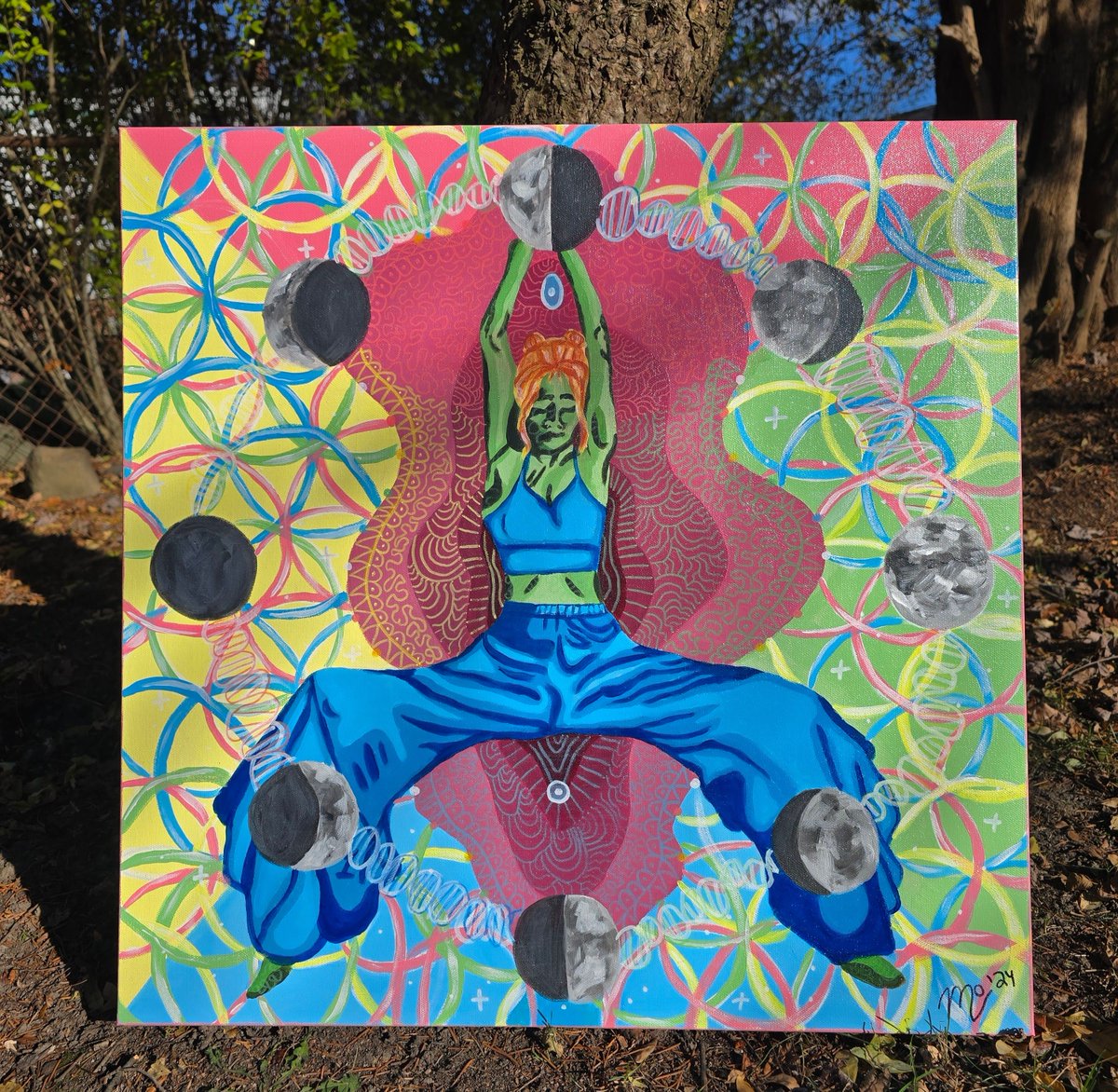 MirLoDesigns's tweet image. NEW ART🎨 "Cycles"

24”x24” acrylic painting done on a stretched canvas. Varnished. This piece is my representation  of the alignment between female cycles and the moon. We are connected. We are one.