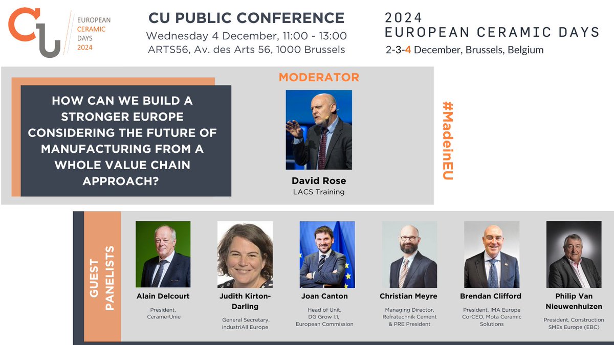 CerameUnie's tweet photo. On 4 December, to close the #24ECD, CU Members & guests welcomed a panel of distinguished guests to discuss how to build a stronger #EU considering the future of #manufacturing from a whole value chain approach. See here the 🔑messages shared by the guest speakers. #MADEinEU. https://t.co/7HWIayQa9H