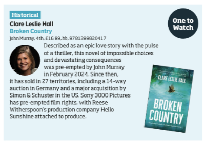 We spy <a href="/ClareEmpson2/">Clare Leslie Hall</a>'s BROKEN COUNTRY as a One to Watch in this week's <a href="/thebookseller/">The Bookseller</a> 👀