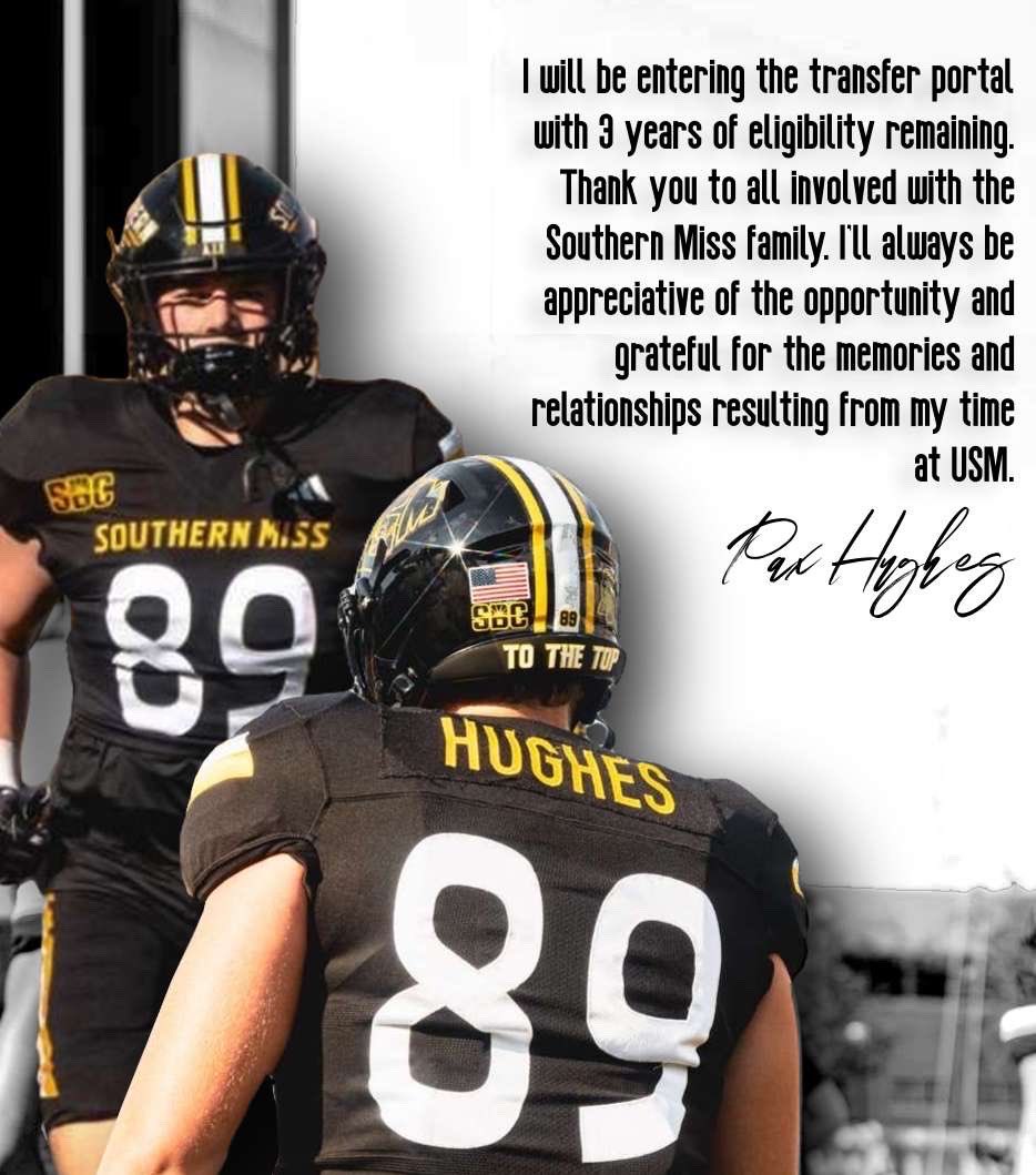 I will be entering the transfer portal with 3 years of eligibility remaining. Thank you Southern Miss.