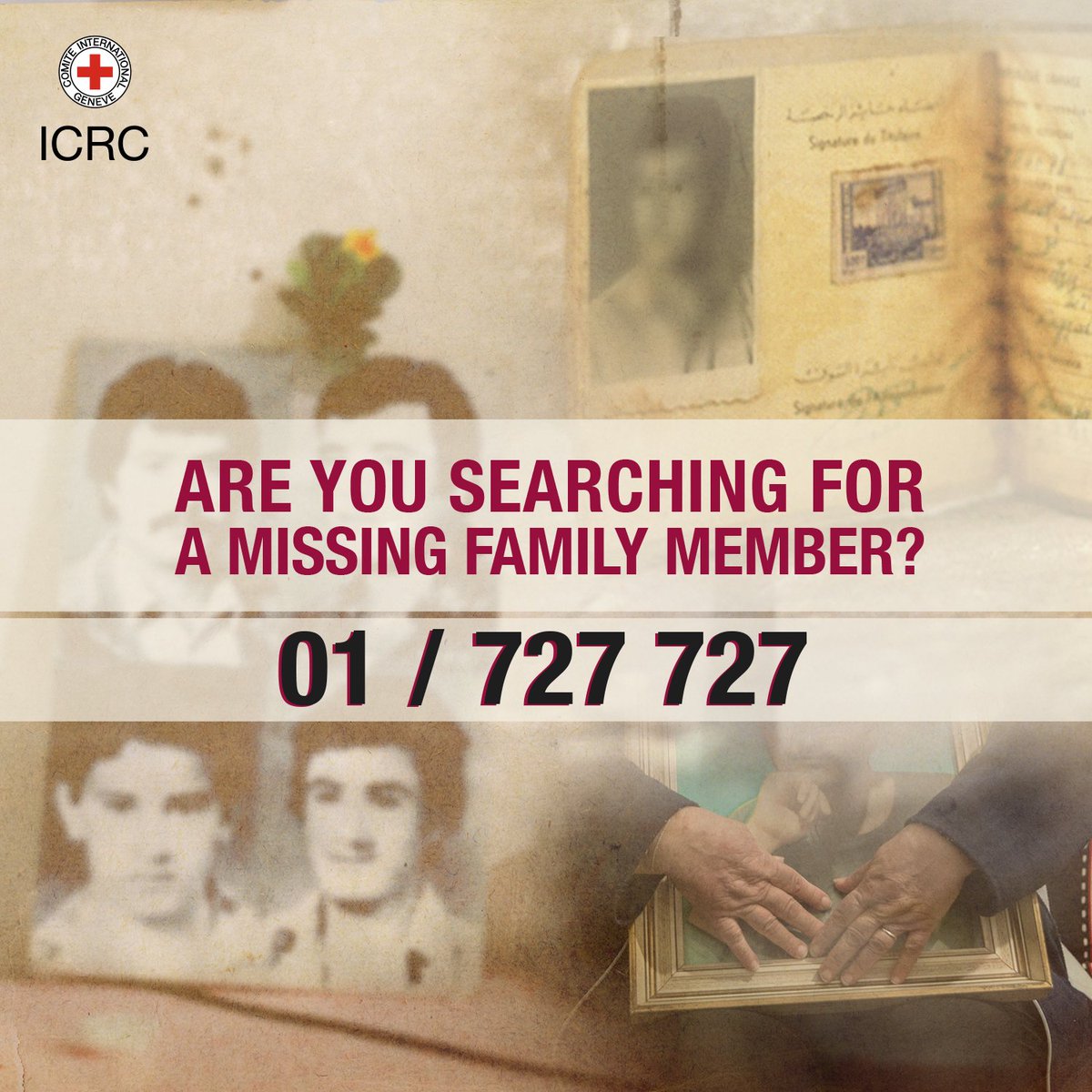 Searching for a #Missing Family Member?

Recent events in #Syria left many seeking news about their missing relatives. If you have any inquiry, contact the #ICRC #Lebanon Community Contact Center at:
📞 01 727727

We're here to listen &amp; collect the necessary info for follow-up.