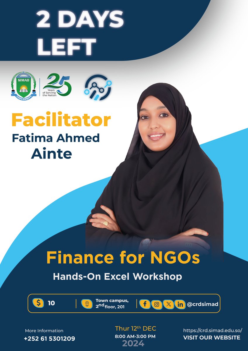 crdsimad's tweet photo. 2 Days Left!
Join the Finance for NGOs: Hands-On Excel Workshop to learn about NGO funding, financial principles, and tools like petty cash and Excel trackers. Build essential skills for impactful NGO work!
#FinanceForNGOs #ExcelWorkshop #NGOTraining https://t.co/ERZHgu7k2h