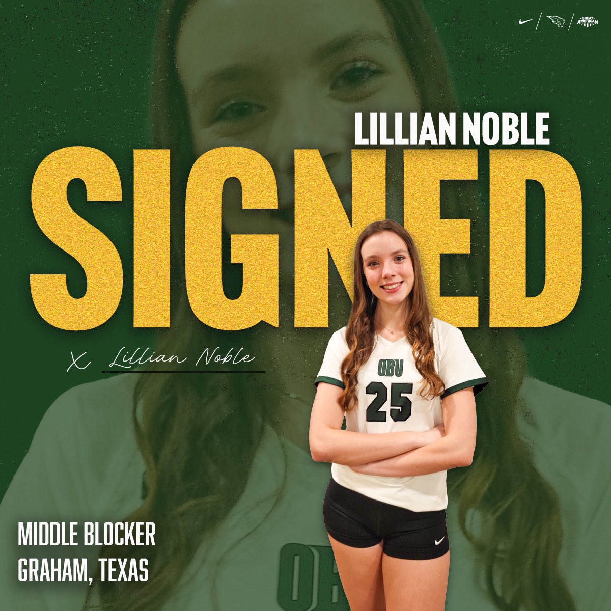 Ladies and gentlemen, the newest OBU Volleyball signee, Lillian Noble! 💛🦬💚