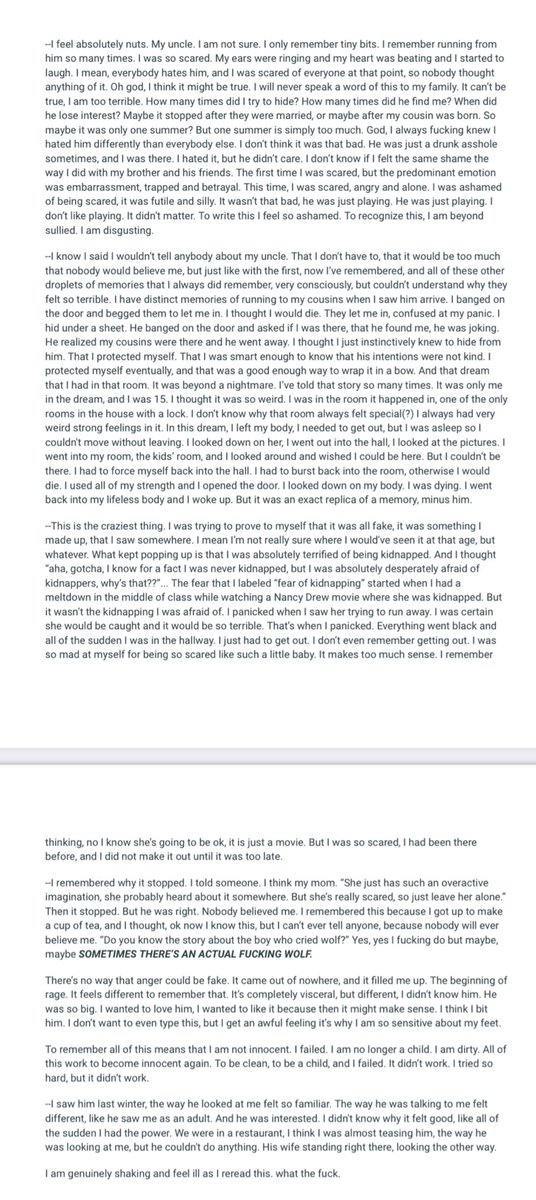 pukerexia's tweet photo. Ffs. Since trying to accept this, more has been creeping in. I can’t believe it. But it makes too much sense. I think my uncle was kind of a piece of shit. Tw for some journal entries- https://t.co/WmfXdsa5qx