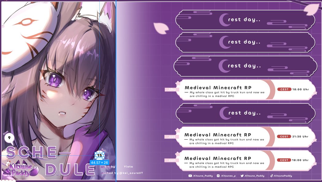 Hier ist der Streamplan für diese Woche 💜
Diese Woche nur das Minecraft Projekt, weil ein 4. Tag leider zeitlich nicht drinne ist.