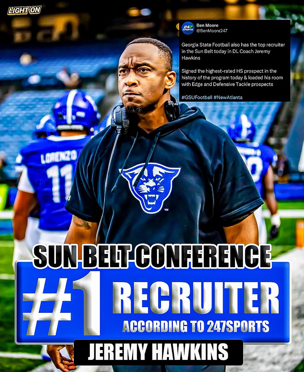 Georgia State DL Coach Jeremy Hawkins played a key a role in the Panthers landing the highest-ranked HS recruiting class in program history for the 2025 recruiting cycle.

He’s currently the #1 recruiter in the Sun Belt Conference, according to <a href="/247Sports/">247Sports</a>.

H/T: <a href="/BenMoore247/">Ben Moore</a>