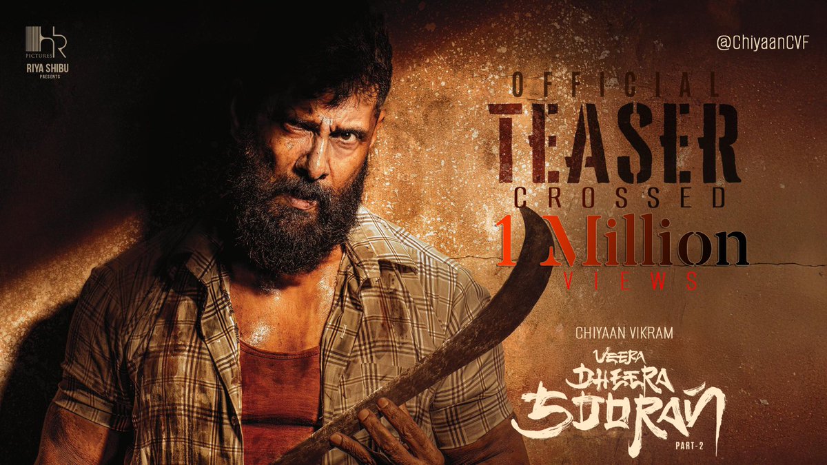 chiyaanCVF's tweet photo. 1 Million Views for #ChiyaanVikram's #VeeraDheeraSooran Teaser 

#VeeraDheeraSooranTeaser

https://t.co/CtCbwACNqJ

@chiyaan @sooriaruna @hr_pictures @shibuthameens @Kalaiazhagan15 @proyuvraaj @mugeshsharmaa https://t.co/zM4gGCieh6