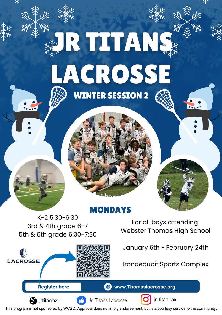 One Webster (@wcsdproud) on Twitter photo New #webstercsdeflyers are: BlueFins Trial Swim, Thomas Micro Lacrosse, Webster Athletic Association Baseball 2025 Season Registration, and Jr Titans Lacrosse Winter Session 2. <a href="/ThomasAthletics/">Thomas Athletics</a> <a href="/SchroederSports/">Schroeder Athletics</a> New #webstercsdeflyers are: BlueFins Trial Swim, Thomas Micro Lacrosse, Webster Athletic Association Baseball 2025 Season Registration, and Jr Titans Lacrosse Winter Session 2. <a href="/ThomasAthletics/">Thomas Athletics</a> <a href="/SchroederSports/">Schroeder Athletics</a>