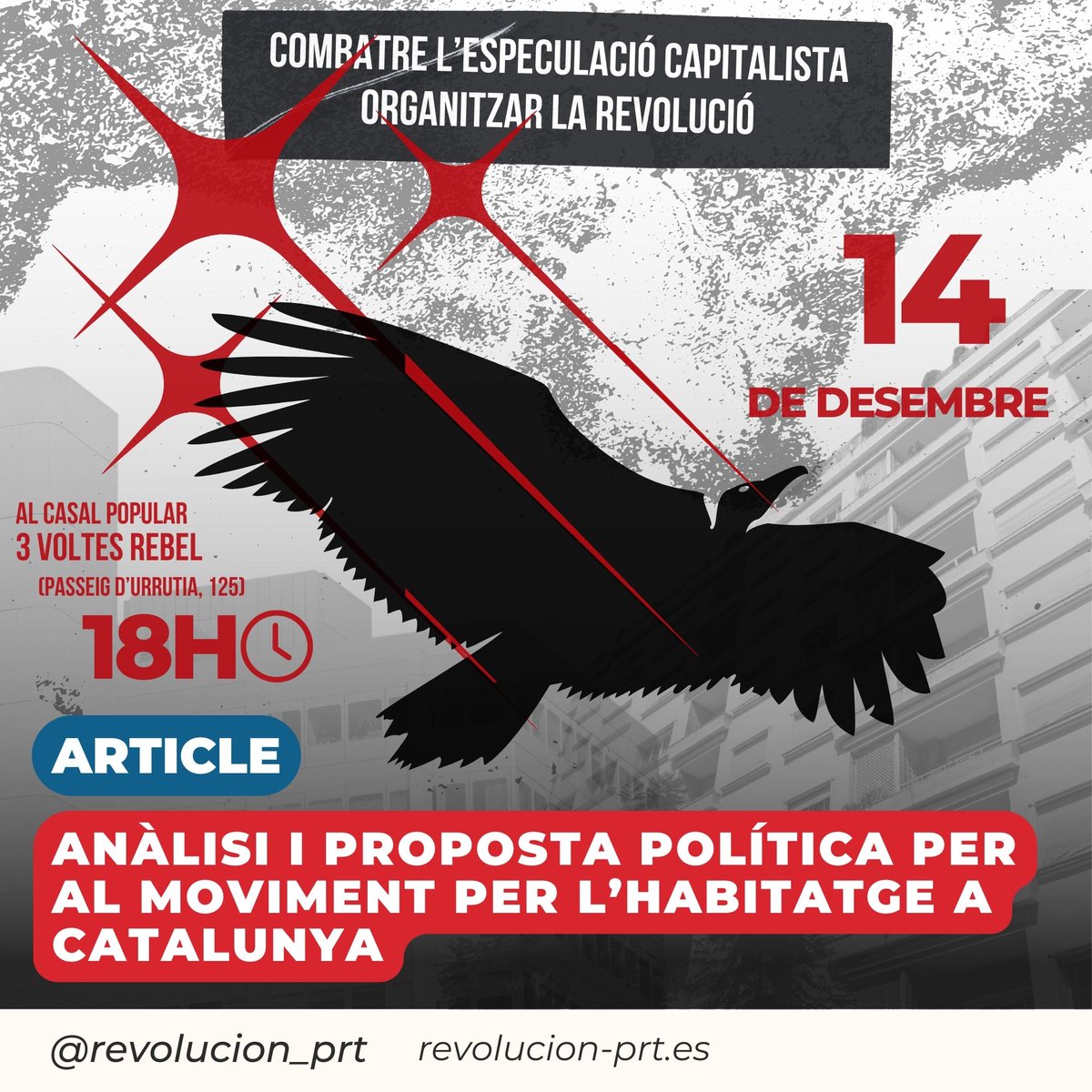 ARTICLE | "Anàlisi i proposta política per al moviment per l'habitatge a Catalunya". Combatem l'especulació capitalista, organitzem la revolució!

  Llegeix l'article complet a la nostra web

revolucion-prt.es/analisi-propos…
