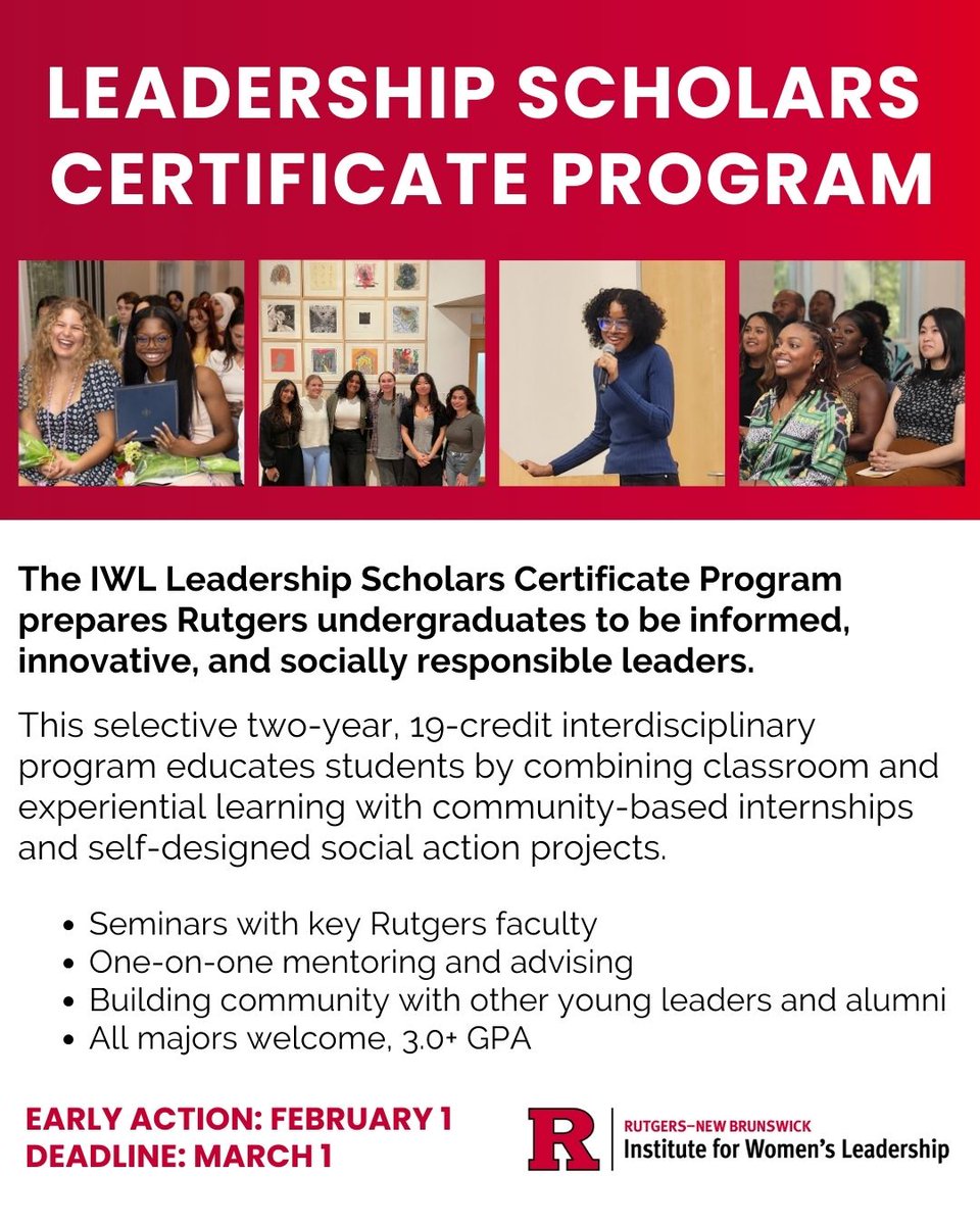 Apply for the IWL Leadership Scholars Certificate Program! Application Components include:
🔴 Completed application
🔴 Resume
🔴 Current (unofficial) transcript
🔴Two letters of recommendation
Learn more at bit.ly/IWLLSProgram.
