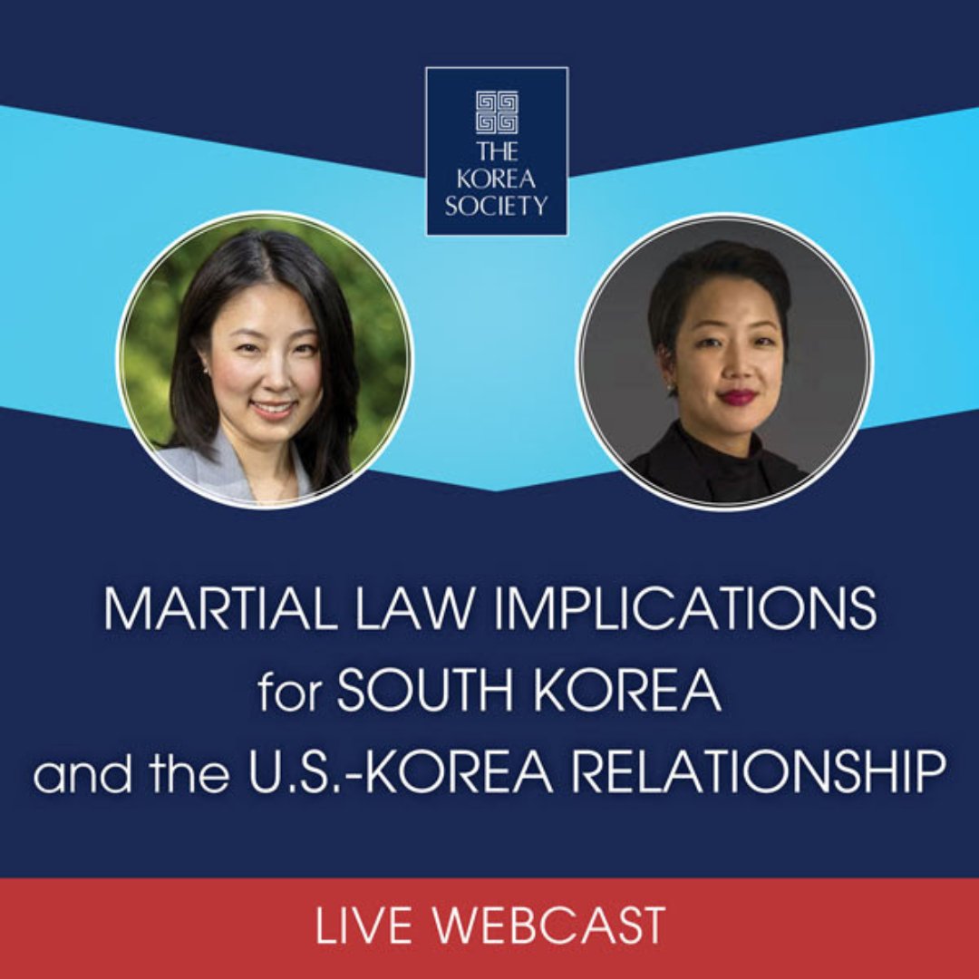 The Korea Society (@koreasociety) on Twitter photo This Wednesday: <a href="/myhlee/">Michelle Ye Hee Lee</a> and <a href="/AramHur/">Aram Hur</a> break down the events leading up to the Yoon Suk Yeol administration’s decision to invoke Martial Law and long term consequences in conversation with <a href="/jcorrado1953/">Jonathan Corrado</a> and <a href="/ChelsieAlex_/">Chelsie Alexandre</a>
RSVP for the livestream: koreasociety.org/policy-and-cor… This Wednesday: <a href="/myhlee/">Michelle Ye Hee Lee</a> and <a href="/AramHur/">Aram Hur</a> break down the events leading up to the Yoon Suk Yeol administration’s decision to invoke Martial Law and long term consequences in conversation with <a href="/jcorrado1953/">Jonathan Corrado</a> and <a href="/ChelsieAlex_/">Chelsie Alexandre</a>
RSVP for the livestream: koreasociety.org/policy-and-cor…