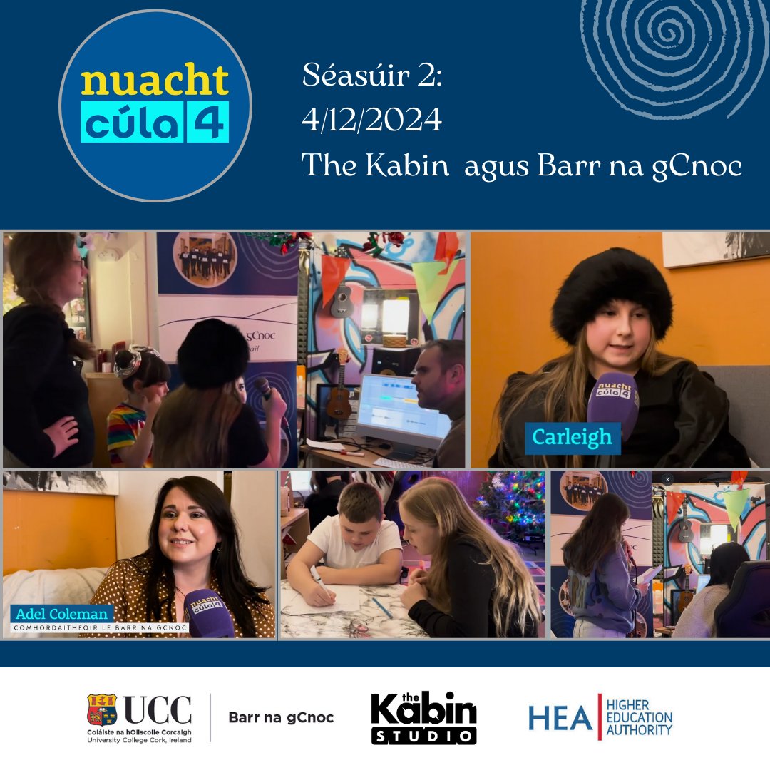 Ionad na Gaeilge Labhartha, UCC (@gaeilgel) on Twitter photo 'Bhí <a href="/thekabinstudio/">The Kabin Studio</a> agus Barr na gCnoc le feiceáil ar Nuacht Cúla 4 an tseachtain seo caite! Séasúr a dó, 4 Nollaig 2024. Tuilleadh eolais faoinár gceardlanna rapcheoil, tabhair cuairt ar cula4.com/ga/seinn/nuach… 'Bhí <a href="/thekabinstudio/">The Kabin Studio</a> agus Barr na gCnoc le feiceáil ar Nuacht Cúla 4 an tseachtain seo caite! Séasúr a dó, 4 Nollaig 2024. Tuilleadh eolais faoinár gceardlanna rapcheoil, tabhair cuairt ar cula4.com/ga/seinn/nuach…