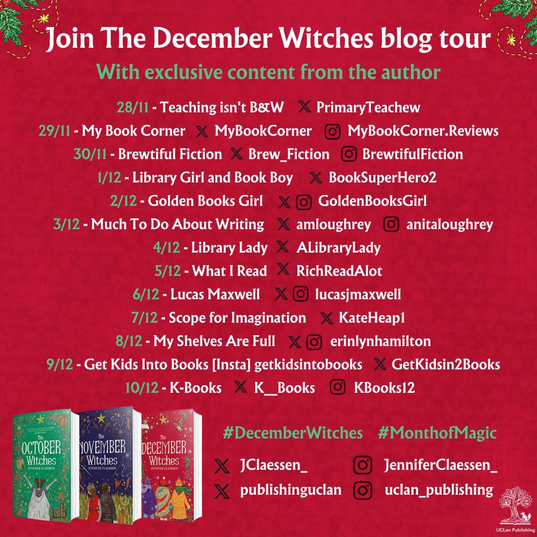GetKidsin2Books's tweet photo. Ever fancied writing a story but you’re not sure where to start? @Jclaessen_ joins me on my blog today to share a writing prompt that’ll get your ideas flowing:
🖊️ https://t.co/PfGwJy4qzt
#DecemberWitches #MonthofMagic @publishinguclan #BlogTour https://t.co/4Baqr34cRy