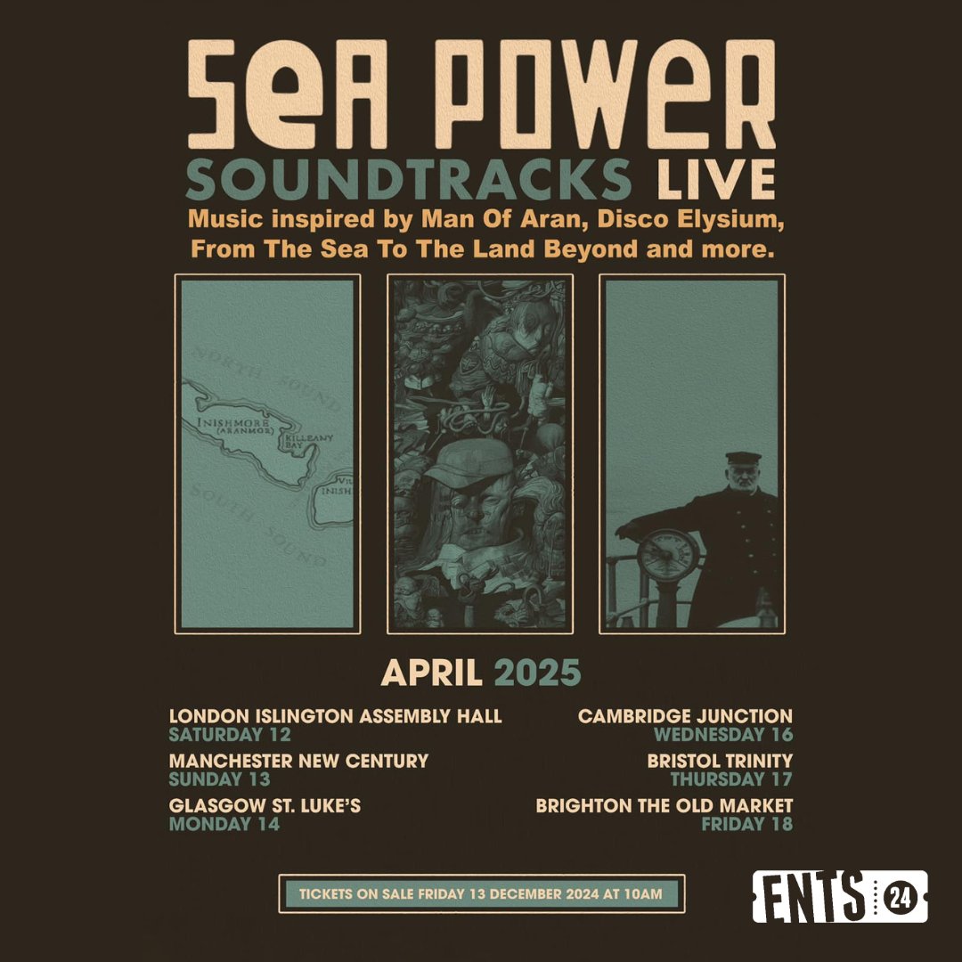 🎶 <a href="/SeaPowerBand/">Sea Power</a> Soundtracks Tour is coming in April 2025 🎶 Experience an atmospheric, emotive journey through their iconic music.
Tickets go on sale Friday December 13th at 10am 
🎟️ ents24.com/uk/tour-dates/…
#SeaPower #LiveMusic #ents24 #musicnews