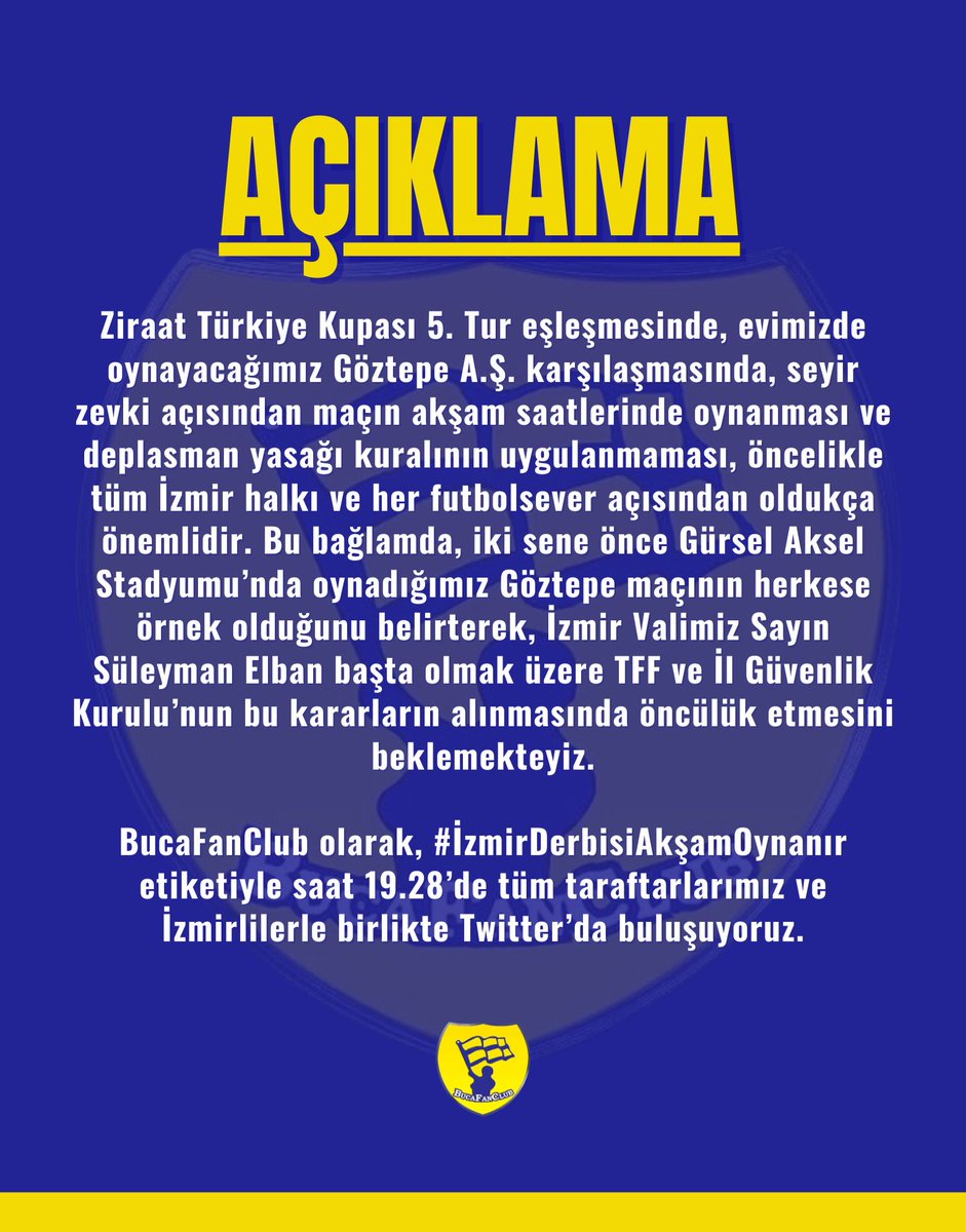 BucaFanClub's tweet photo. #İzmirDerbisiAkşamOynanır https://t.co/JxTbxcfrYh