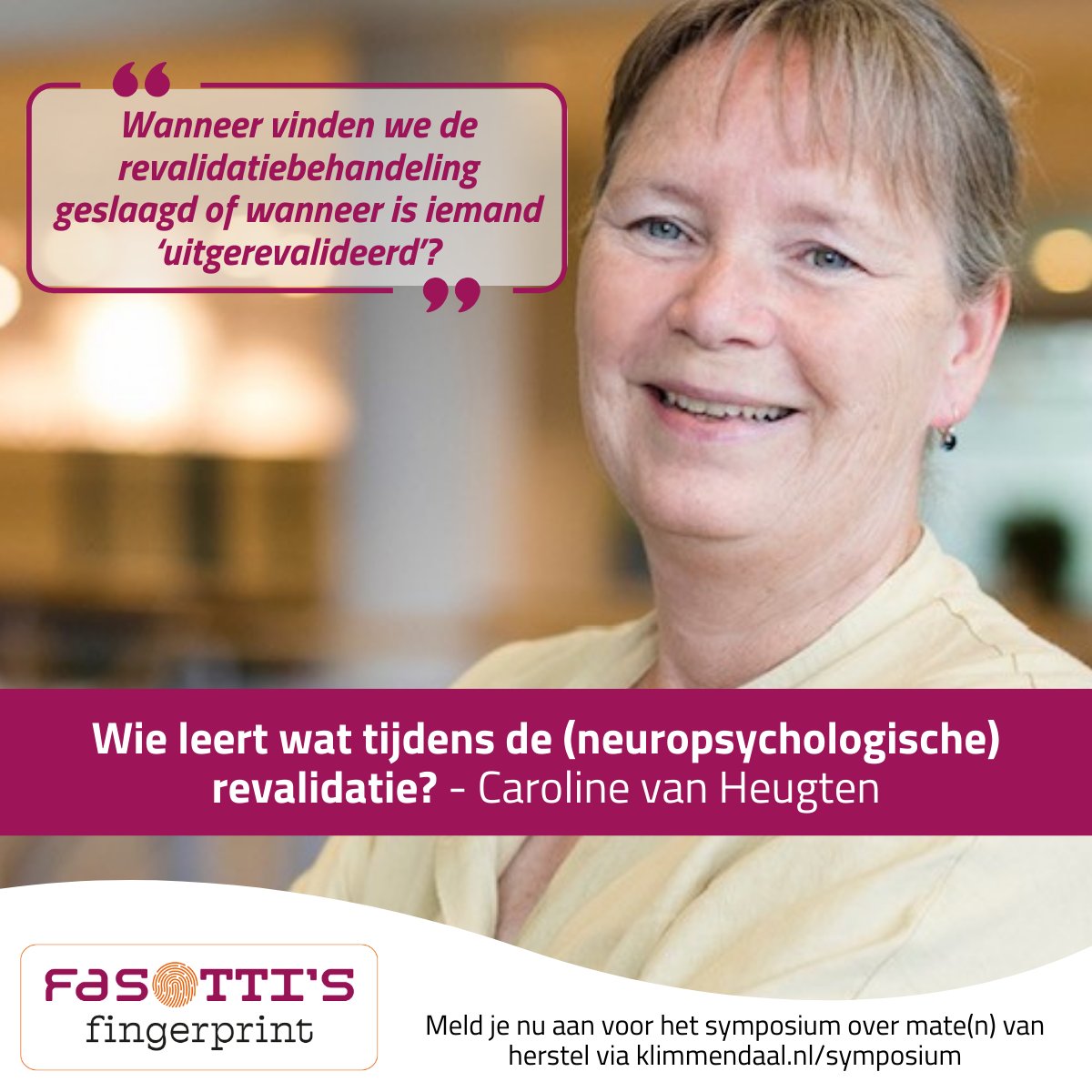 Wanneer vinden we de revalidatiebehandeling geslaagd of wanneer is iemand ‘uitgerevalideerd’? De eerste lezing tijdens ons symposium op 7 maart gaat over het meten van herstel en veranderingen na neuropsychologische #revalidatie. 

👉Kijk op klimmendaal.nl/symposium