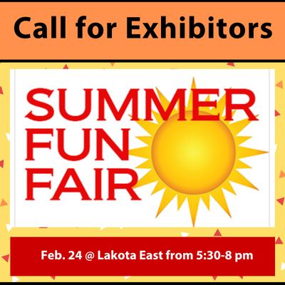 Seems like a long way off, but it's time to start thinking summer 🌞 fun!

If you offer K-12 summer fun activities, we'd love to have you be part of our free annual Summer Fun Fair event. Click here for details and to sign up: trst.in/11EVfJ. #WEareLakota #SummerFunFair