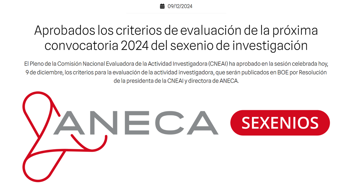 🟢Hoy he presidido el Pleno de CNEAI en el que se han aprobado los criterios de evaluación de la Convocatoria de Sexenios de Investigación 2024
Avanzamos el texto de la Resolución enviada a BOE y el baremo de aplicación en todos los comités👇
#Sexenios2024
aneca.es/web/guest/-/ap…