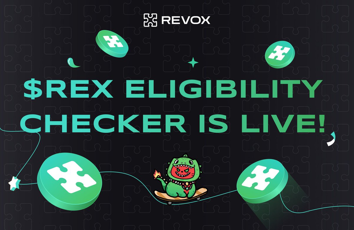 $REX Eligibility Checker is LIVE!🚀

1️⃣ Check your eligibility at reward.revox.ai
2️⃣ If you're eligible, bind your Exchange UID and Deposit Address to complete human verification by December 13, 2024 (UTC+0)⏰
3️⃣Airdrop distribution will begin after human verification