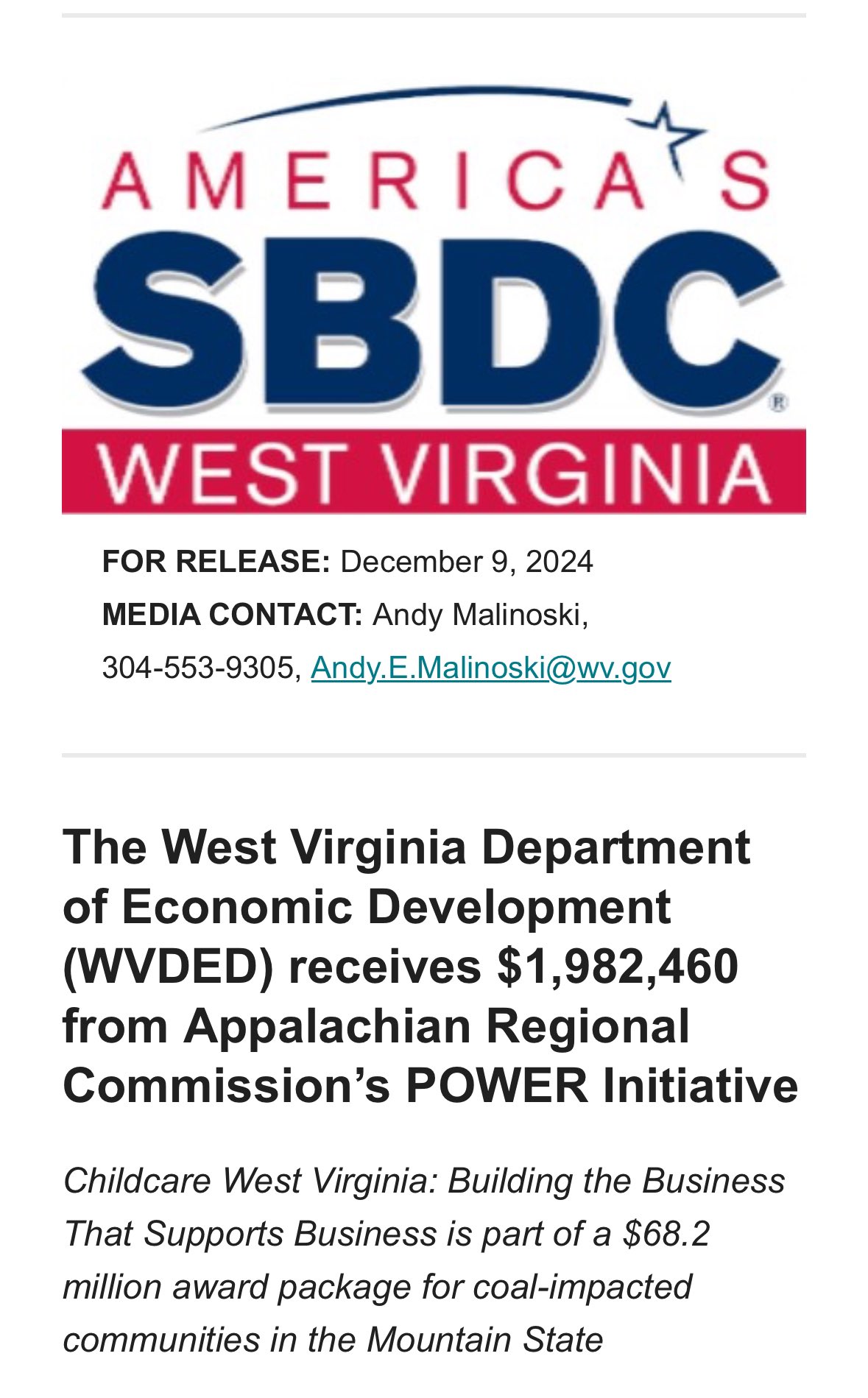 Kayla Young on X: &ldquo;WV Dept of Economic Development announces ~$2m 
