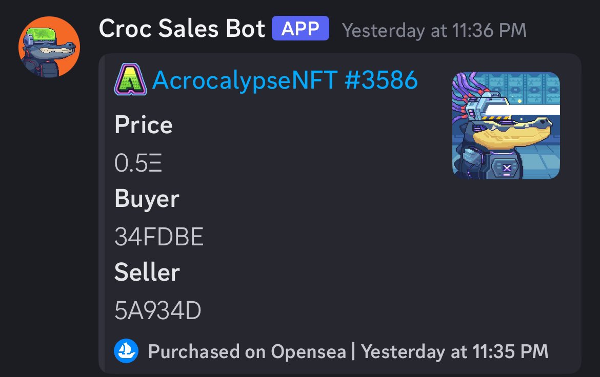 Heating up 🚨

0.5E sales for a Croc 🐊 
<a href="/acrocalypseNFT/">Acrocalypse</a>