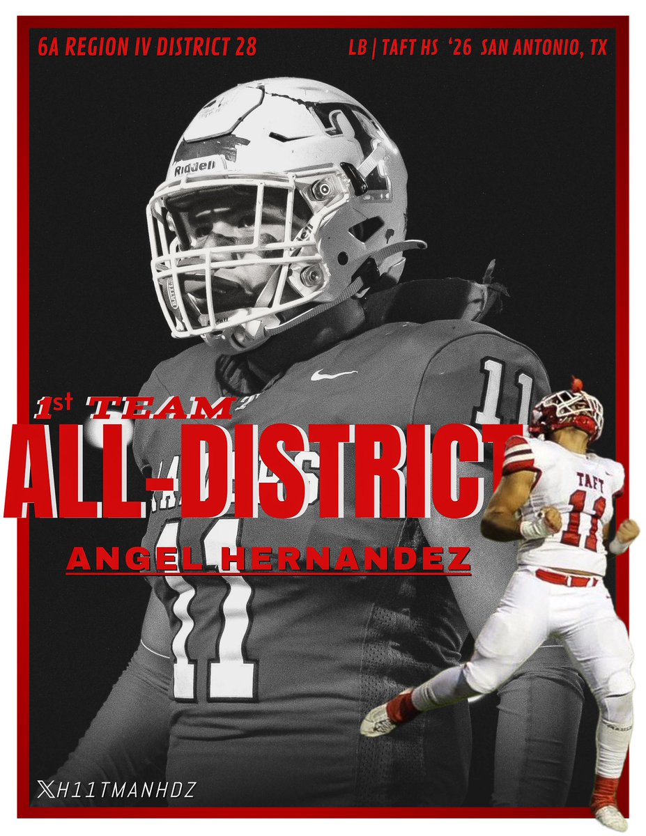 Angel Hernandez (@h11tmanhdz) on Twitter photo Hard work pays off! Honored to be named District 1st Team. Grateful for the support and looking forward to what’s next!
<a href="/TaftRaider/">Taft Raider Football</a> <a href="/RStade34/">Ricky Stade</a> <a href="/dmflores15/">Donny Flores</a>
<a href="/txhsolcoach/">Jason Reynosa</a> <a href="/CoachMcCall44/">Tristen McCall</a> <a href="/cjvidaurri/">Christopher Vidaurri</a>
<a href="/CoachMolina_/">Rene Molina</a> <a href="/CoachFalcon210/">Coach Falcon</a>
<a href="/CoachDGarcia15/">Daryl Garcia</a> <a href="/iam_alinedouard/">Coach Alin Edouard</a>
<a href="/TaftFootballREC/">Recruit San Antonio Taft Raiders</a> Hard work pays off! Honored to be named District 1st Team. Grateful for the support and looking forward to what’s next!
<a href="/TaftRaider/">Taft Raider Football</a> <a href="/RStade34/">Ricky Stade</a> <a href="/dmflores15/">Donny Flores</a>
<a href="/txhsolcoach/">Jason Reynosa</a> <a href="/CoachMcCall44/">Tristen McCall</a> <a href="/cjvidaurri/">Christopher Vidaurri</a>
<a href="/CoachMolina_/">Rene Molina</a> <a href="/CoachFalcon210/">Coach Falcon</a>
<a href="/CoachDGarcia15/">Daryl Garcia</a> <a href="/iam_alinedouard/">Coach Alin Edouard</a>
<a href="/TaftFootballREC/">Recruit San Antonio Taft Raiders</a>