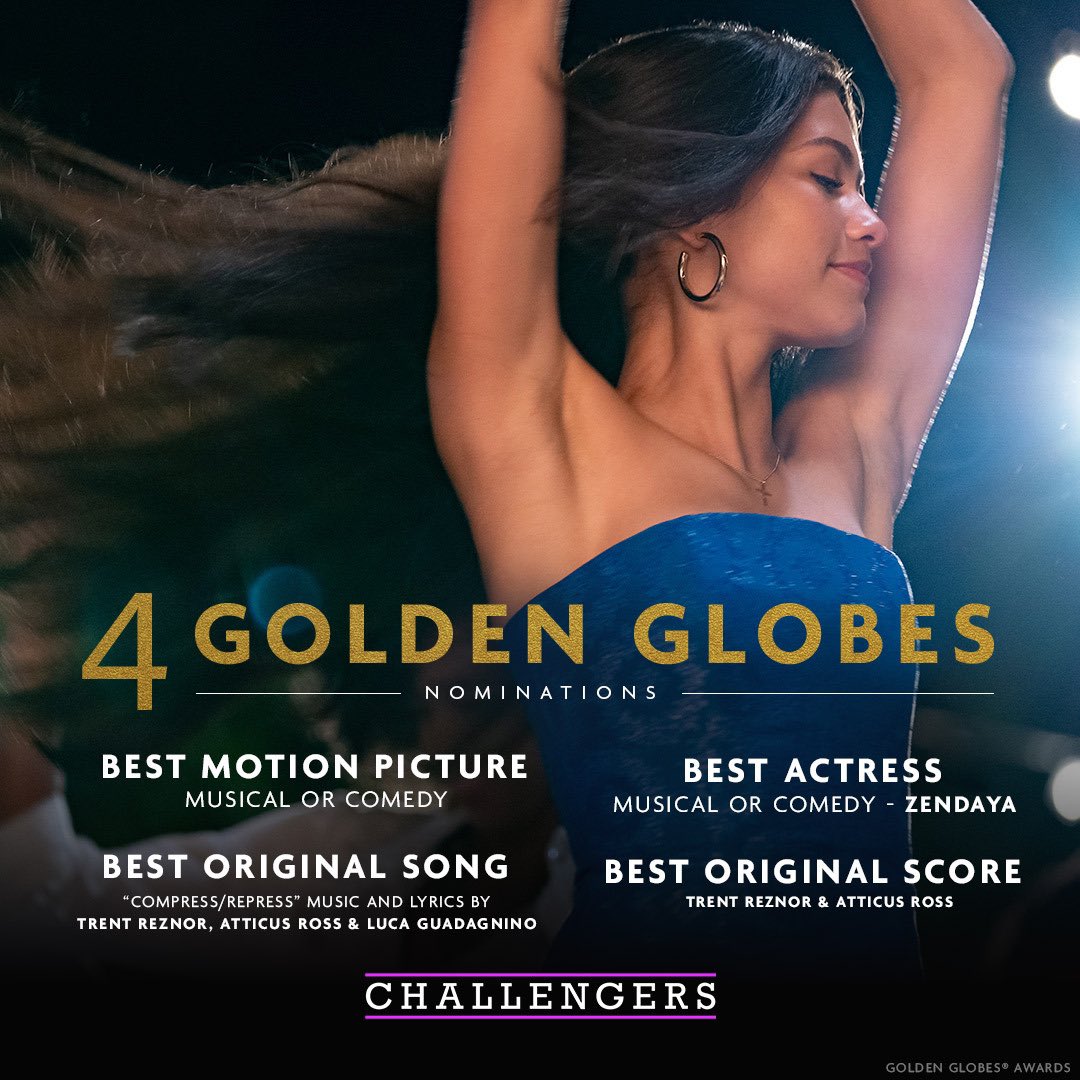challengersmov's tweet image. #ChallengersMovie does it again with 4x Golden Globes Nominations! Congrats to the entire team! @goldenglobes