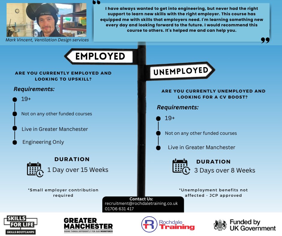 Rochdale Training (@rochtraining) on Twitter photo Whether you're an employer aiming to develop your team's skills or an individual striving to land your dream job, our Skill Bootcamps are here for YOU!
rochdaletraining.co.uk/boot-camps or contact recruitment at 01706 631 417 or at recruitment@rochdaletraining.co.uk for more info. Whether you're an employer aiming to develop your team's skills or an individual striving to land your dream job, our Skill Bootcamps are here for YOU!
rochdaletraining.co.uk/boot-camps or contact recruitment at 01706 631 417 or at recruitment@rochdaletraining.co.uk for more info.