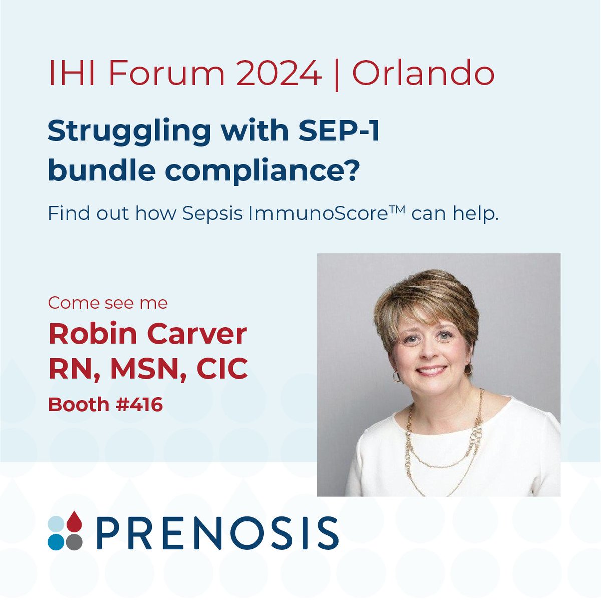 Looking to improve SEP-1 compliance?

The Sepsis ImmunoScore™, the first FDA-authorized AI diagnostic for sepsis, can help. Visit <a href="/PrenosisInc/">Prenosis</a>'s
Robin Carver at Booth #416 at #IHIForum2024 to learn how this innovative tool can transform your sepsis diagnostics.