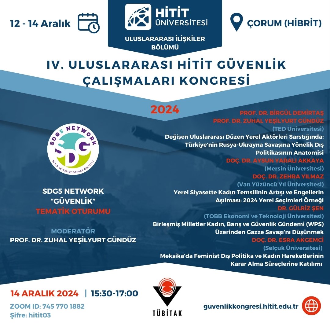 HititIR's tweet photo. IV. UHGÇK - SDG5 Network (@sdg5network) "Güvenlik" Tematik Oturumu - Prof.Dr. Birgül Demirtaş (@birgul_demirtas), Prof.Dr. Zuhal Yeşilyurt Gündüz (@ZuhalYeilyurtG1), Doç.Dr. Aysun Yaralı Akkaya, Doç.Dr. Zehra Yılmaz (@YZehra80), Dr. Gülriz Şen (@GulrizSen), Doç.Dr. Esra Akgemci https://t.co/3h8uJHtWwD