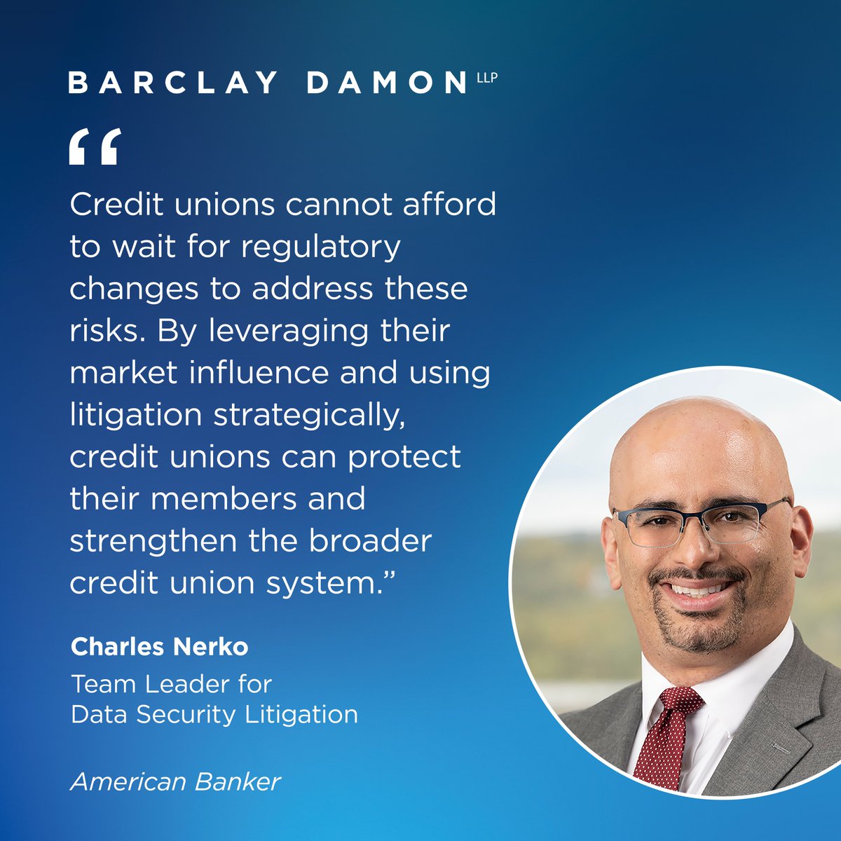 BarclayDamonLLP's tweet image. Charles Nerko had his “Harper’s Warning on Vendors Should Spur Credit Unions to Act” letter to the editor published by American Banker. Click here to read more: barclaydamon.com/news/charles-n…
#News #Cybersecurity #CybersecurityRisks #NCUA #ThirdPartyVendor #FinancialInstitutions