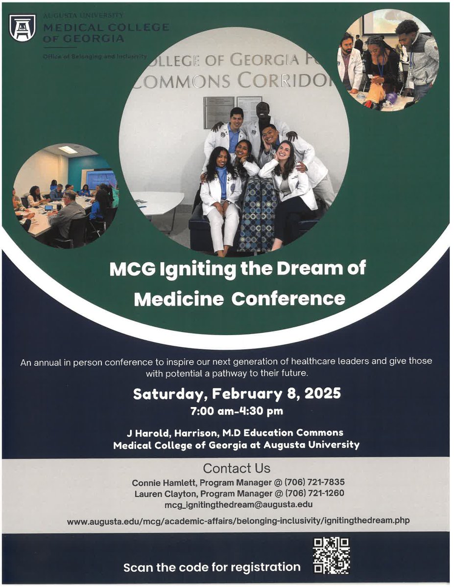 ChiefCounselors's tweet photo. High school students: Join the MCG Igniting the Dream of Medicine Conference on Feb. 8, 2025, 7 AM–4:30 PM! Gain insights from healthcare pros, attend hands-on workshops, and connect with admissions &amp; resources. A can't-miss event for future healthcare leaders! #FutureMDs https://t.co/tt2w0nTpam