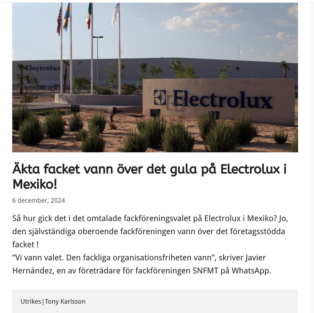 371karlsson's tweet photo. Äkta facket vann över det gula på #Electrolux i #Mexiko!
https://t.co/LuiltHYsRm https://t.co/CPuJ4mXmo9