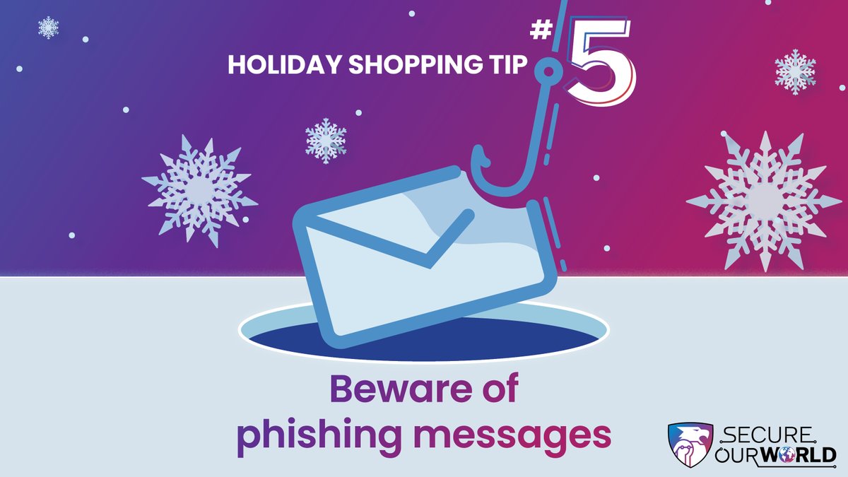 🕯️During the holiday shopping season, criminals send messages that look like they’re from your favorite store—hoping to steal your money or information. 🚫 If a message looks suspicious, think twice! Learn more about phishing here:  cisa.gov/holiday-online…
#12DaysOfSafeShopping