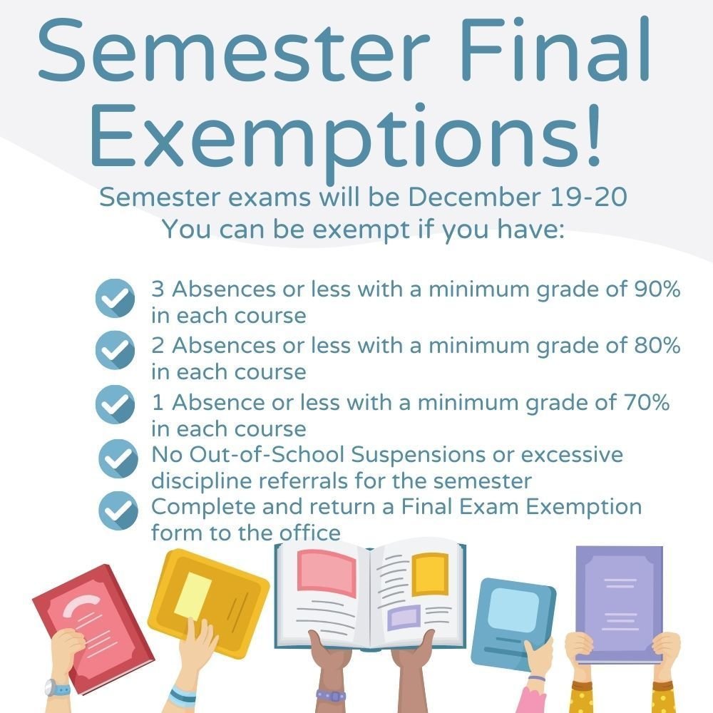 Semester finals are coming up soon! Check to see if your child is exempt!