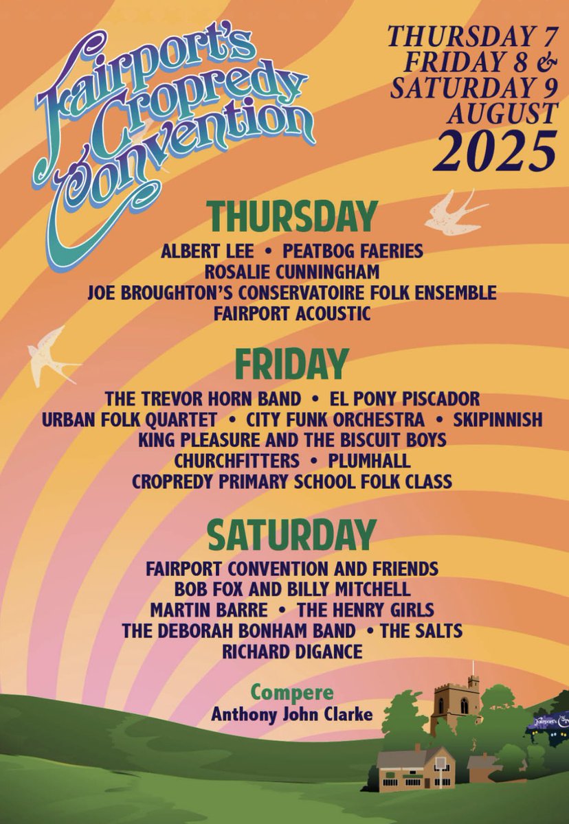 Wow <a href="/faircropfest/">Faircropfest</a> what a line up! We feel incredibly honoured to be included! We in <a href="/plumhall/">Plumhall</a> cannot wait for August! Tix here: axs.com/uk/events/7761… 
Who’s coming? #fairportscropredyconvention #fairportconvention #plumhall #plumhallcropredy25