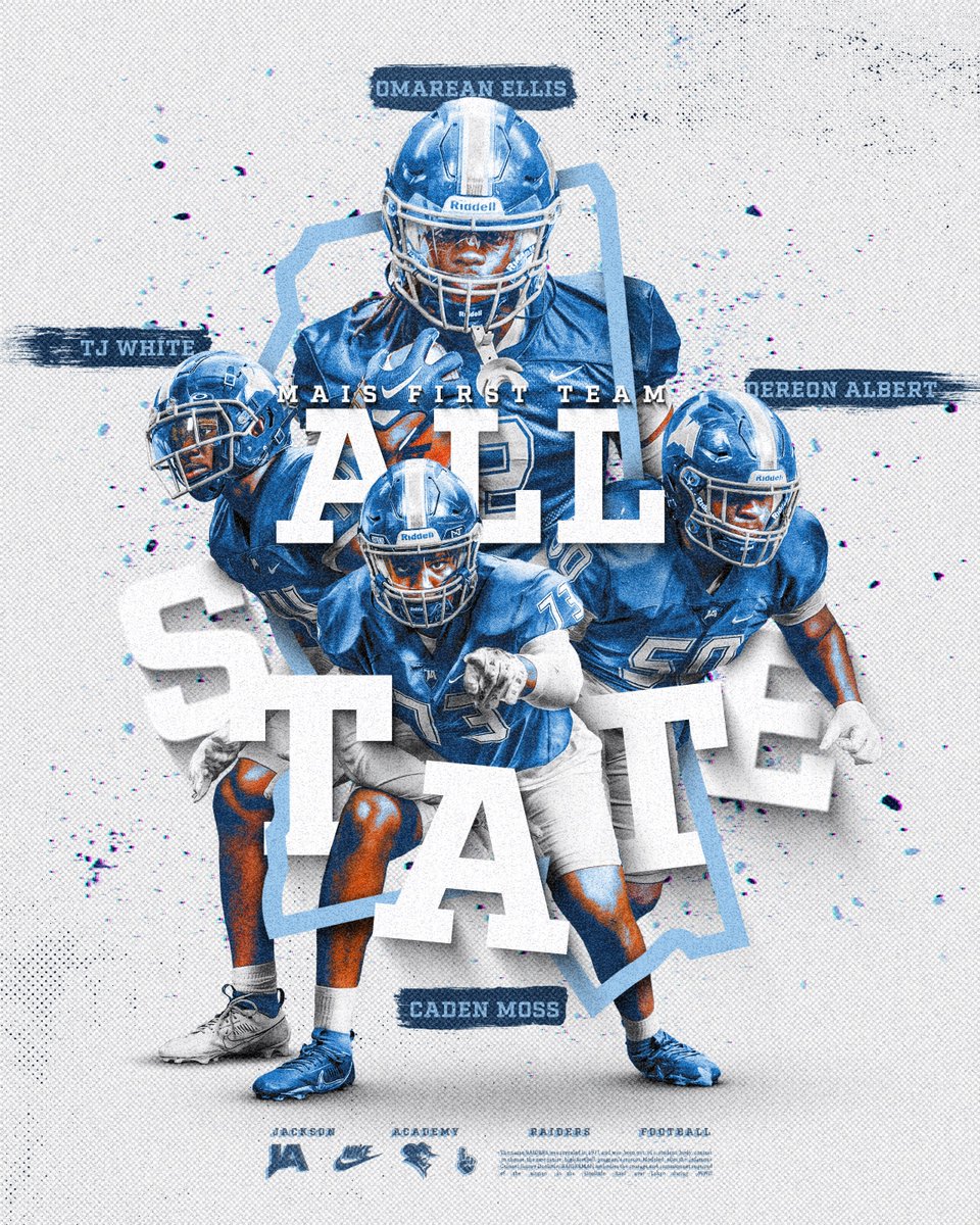 JA Raider Sports (@jaraidersports) on Twitter photo Congratulations to these four <a href="/JARaiderFB/">JA Raider Football</a> Raiders for being named to the MAIS 6A All State Football First Team.
#2 - <a href="/omareanellis1/">Omarean(ManMan)Ellis</a>
#14 - <a href="/TjWhite1_/">Theron “TJ” White Jr</a>
#50 - <a href="/DereonAlbert50/">Dereon “Bear” Albert</a>
#73 - <a href="/Caden__moss/">Caden Moss</a>
#WeAreJA
#ChangeYourBest Congratulations to these four <a href="/JARaiderFB/">JA Raider Football</a> Raiders for being named to the MAIS 6A All State Football First Team.
#2 - <a href="/omareanellis1/">Omarean(ManMan)Ellis</a>
#14 - <a href="/TjWhite1_/">Theron “TJ” White Jr</a>
#50 - <a href="/DereonAlbert50/">Dereon “Bear” Albert</a>
#73 - <a href="/Caden__moss/">Caden Moss</a>
#WeAreJA
#ChangeYourBest