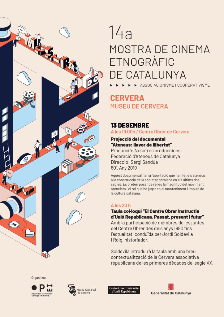 museudecervera's tweet photo. 📢 La 14a Mostra de Cinema Etnogràfic de Catalunya arriba al #MuseudeCervera 📽 @cultpopular_cat
🗓 Aquest divendres, 13 de desembre
🕖 19h: Projecció "Ateneus: llavor de llibertat" @AteneusCat
🕗 20h: Taula rodona sobre el Centre Obrer @CentreObrer
📍 Centre Obrer de Cervera https://t.co/KYvxUGZbZZ
