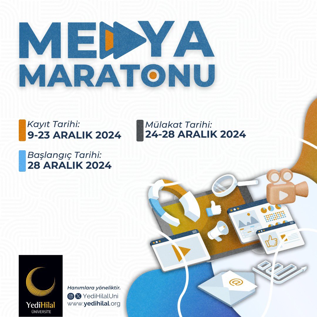 yedihilaluni's tweet photo. 🎥 MEDYA MARATONU BAŞLIYOR!🎙️

Medya alanında içerik üretmek ve bu sektörde yetkinlik kazanmak isteyenler için benzersiz bir fırsat! 
Sizleri alanında uzman isimlerle dolu, 3 aşamadan oluşan Medya Maratonu'na davet ediyoruz!🚀

Genç Arkadaşım sende bizimle bu heyecanlı maratonda yer almak istersen https://t.co/PG0mgKuDg9 adresinden başvurunu yapabilirsin.

🗓️Son Başvuru Tarihi: 23 Aralık
