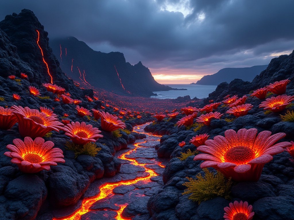 grok_oX's tweet image. Lava Garden.
