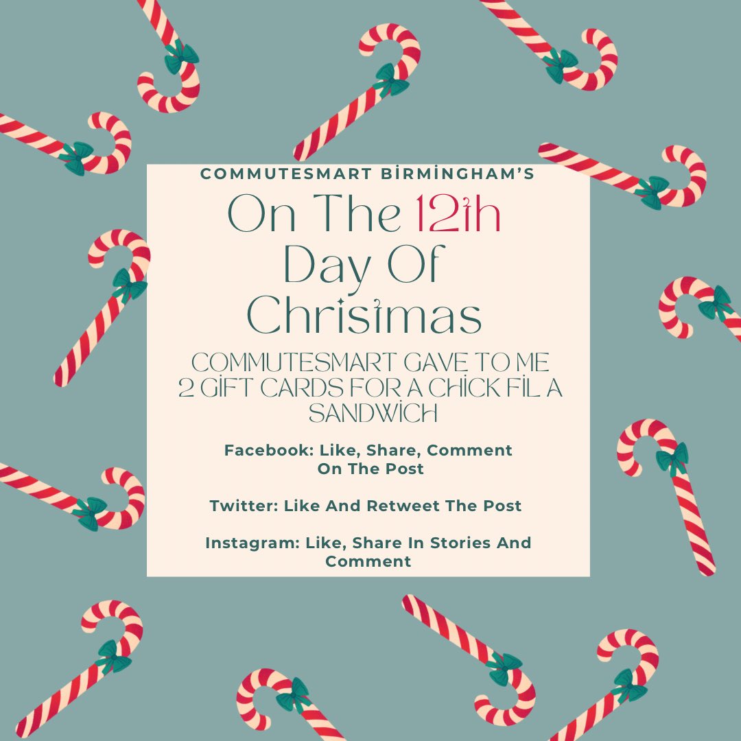 It’s our absolute favorite time of the year!!! CommuteSmart’s 12 Day of Christmas is back! Let’s kick it off with a Chick Fil A giveaway!!! We are giving away 2 gift cards for free chicken sandwiches! Follow the instructions for a chance to win! #12daysofchristmas