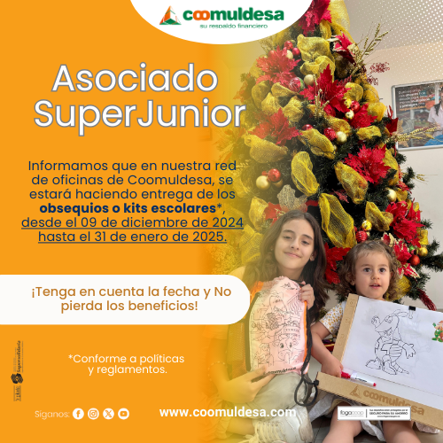 Coomuldesa's tweet photo. 🙆♂️Apreciado asociado SuperJunior, recuerde las fechas estipuladas para que pueda reclamar el incentivo educativo que entrega la cooperativa. 🎒📚#SuperJunior #kitescolar
*Aplican políticas de la entidad. https://t.co/NWpONn6d6f