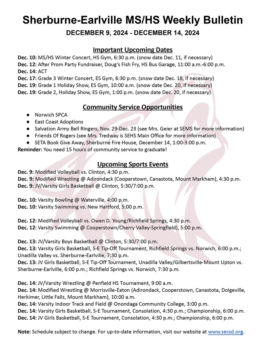 WHAT'S HAPPENING AT S-E
Our first performance of the winter concert season is Tuesday, Doug's Fish Fry will be here Thursday, and we're hosting another basketball tournament this weekend. Check out what else is happening this week at S-E, where #EveryDayCounts and #YouBelong!
