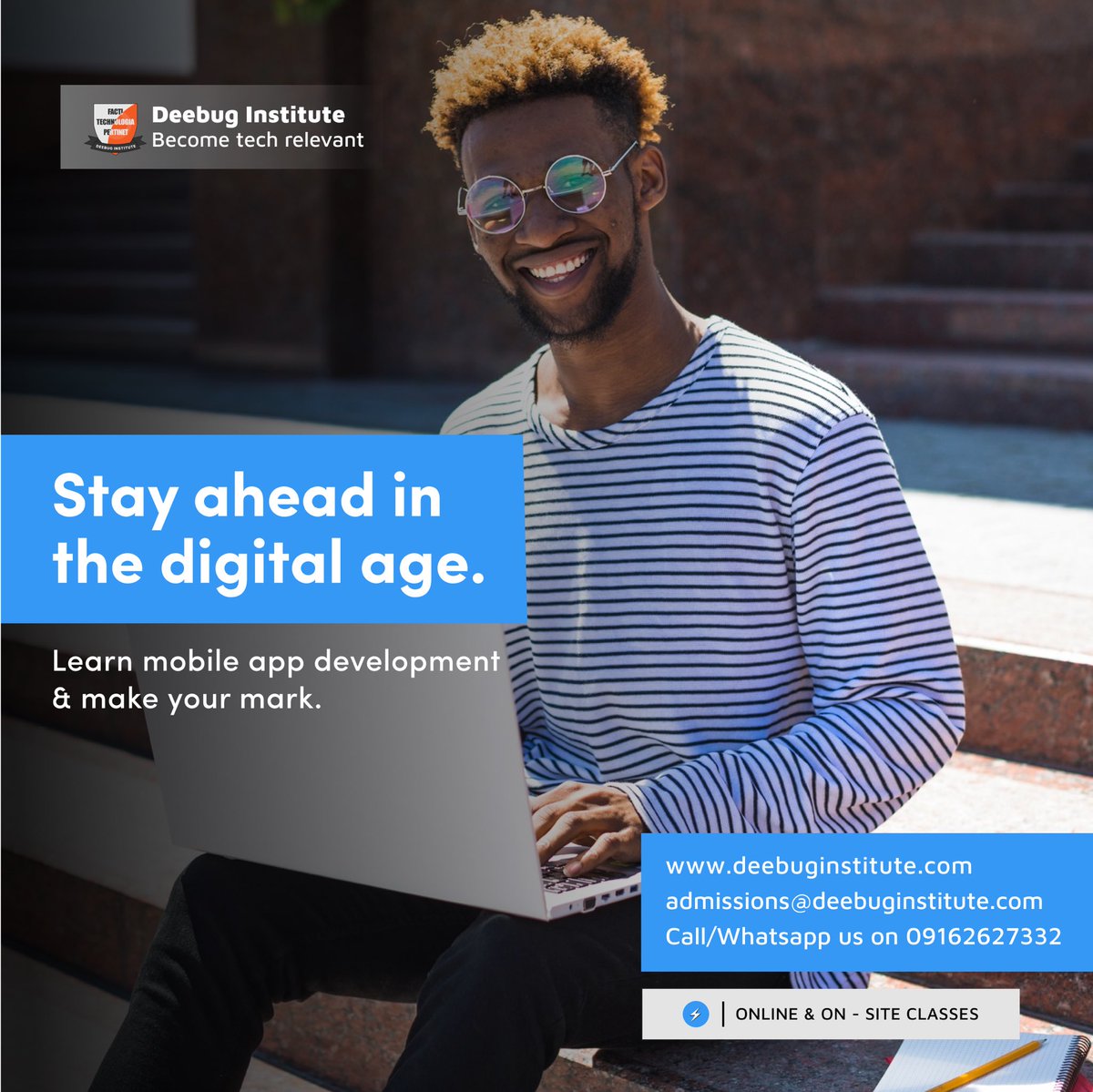 deebuginstitut's tweet photo. Now is your time to contribute to the future being shaped by mobile apps. make solutions that have a lasting effect by learning how to make mobile apps.

Register via this link: https://t.co/Tgo2f757uU

 #techskills #buildcreateinspire #webdevelopment #techinnovation #appcreator https://t.co/QTJH7Q3rJD