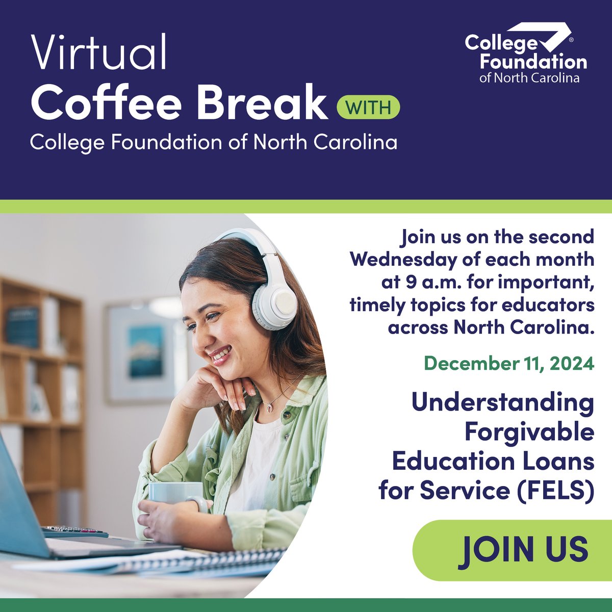 Supporting students &amp; filling NC's workforce gaps: that's why we love the Forgivable Education Loans for Service program! Educators, join our Virtual Coffee Break on Dec. 11 at 9 a.m. to learn how this program can help with NC tuition costs. RSVP here: bit.ly/4fExTkV