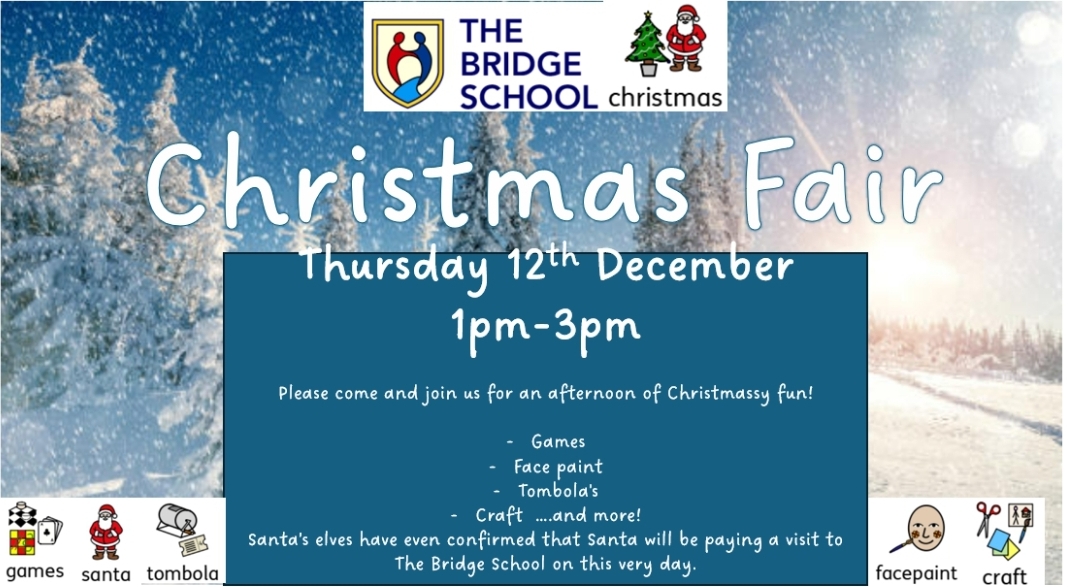 🎄🎅 Countdown to Christmas Fair! 🎅🎄
📅 When: 12th December, 1-3pm
📍 Where: The Bridge School
Come for:
🎯 Festive games
🎨 Face painting
🎁 Tombola &amp; crafts
🎅 A special visit from Santa!
A perfect way to kick off the holidays—don’t miss out! 🎄✨
